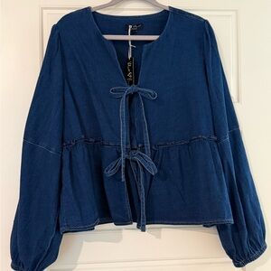 Velvet Heart Navy Blouse with Tie Detail
